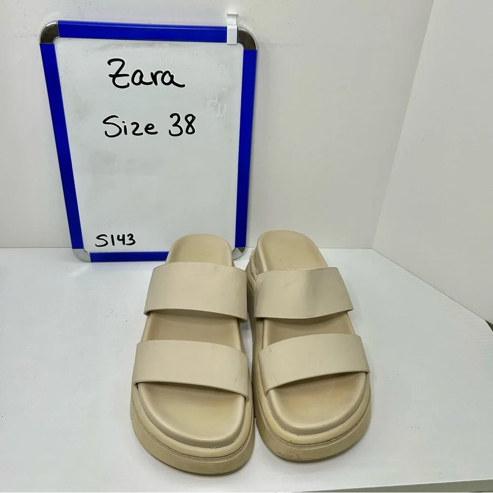 Zara Cream Chunky Platform Y2K 90’s Slide Sandals Sz 38 EU - Picture 11 of 12
